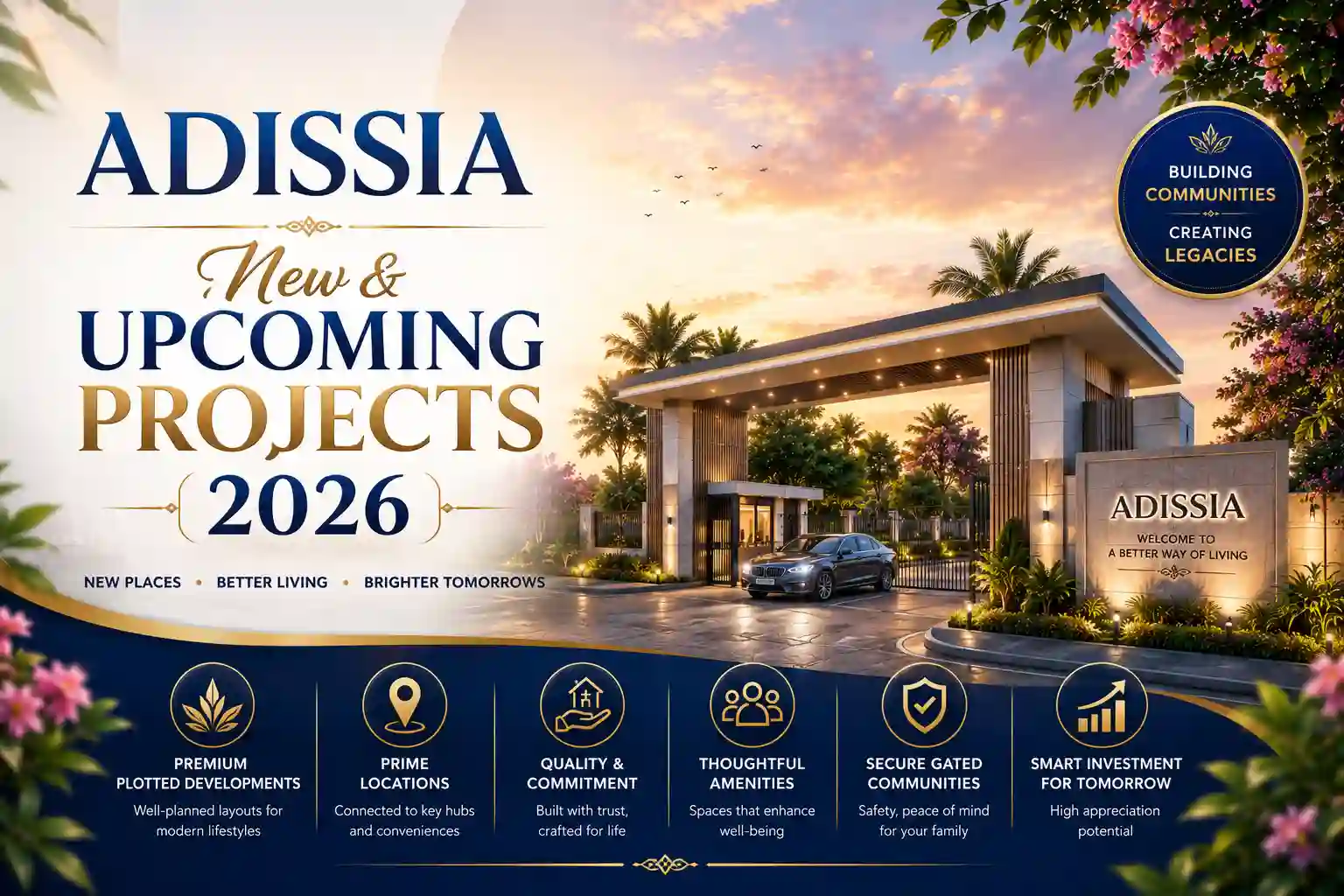 Adissia new premium residential plotted developments banner showcasing upcoming projects in Coimbatore
